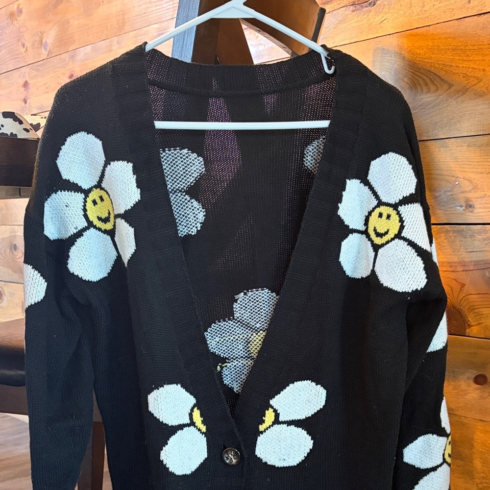 Black Floral Cardigan Sweater